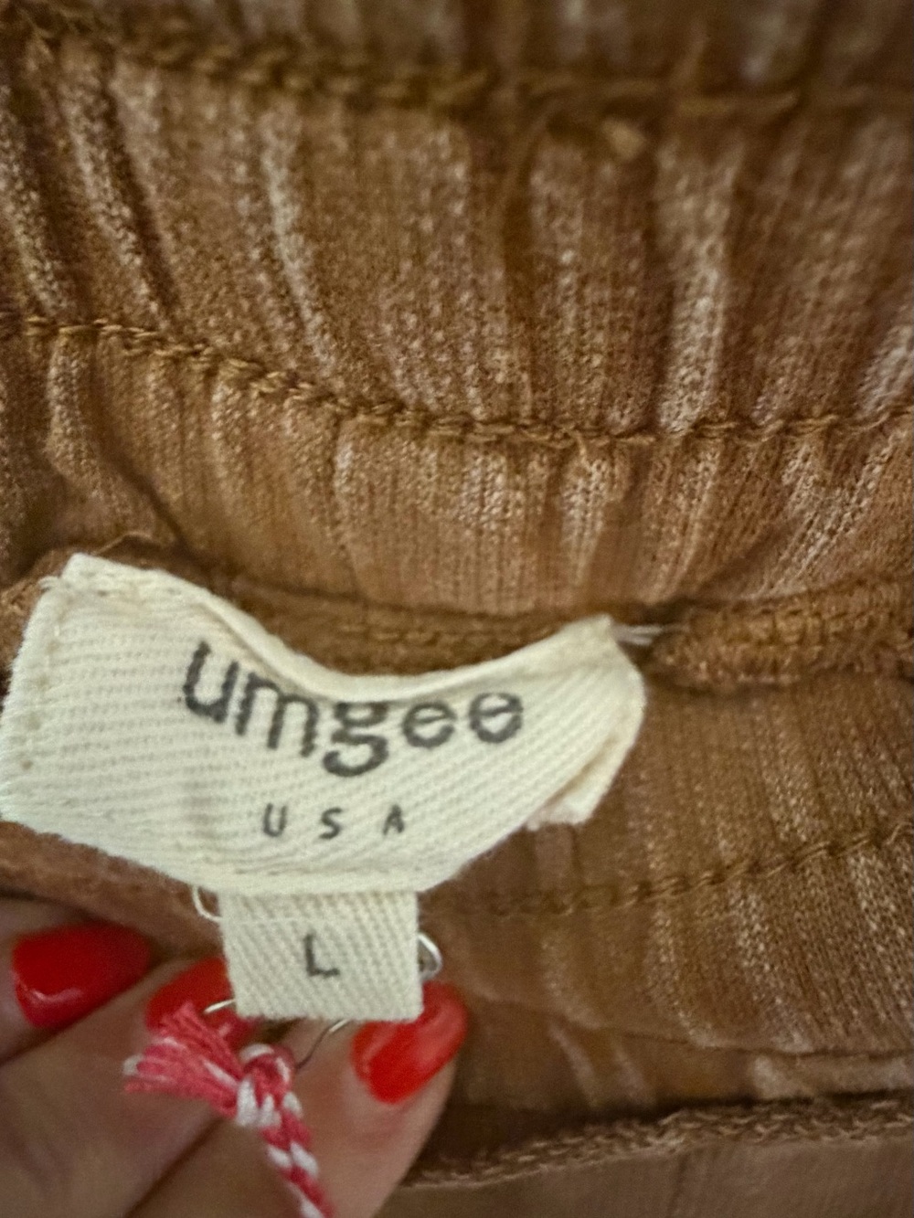 Umgee Brown Peace Patch Elastic Waist Wide Leg Pants Sz L - Picture 2 of 4